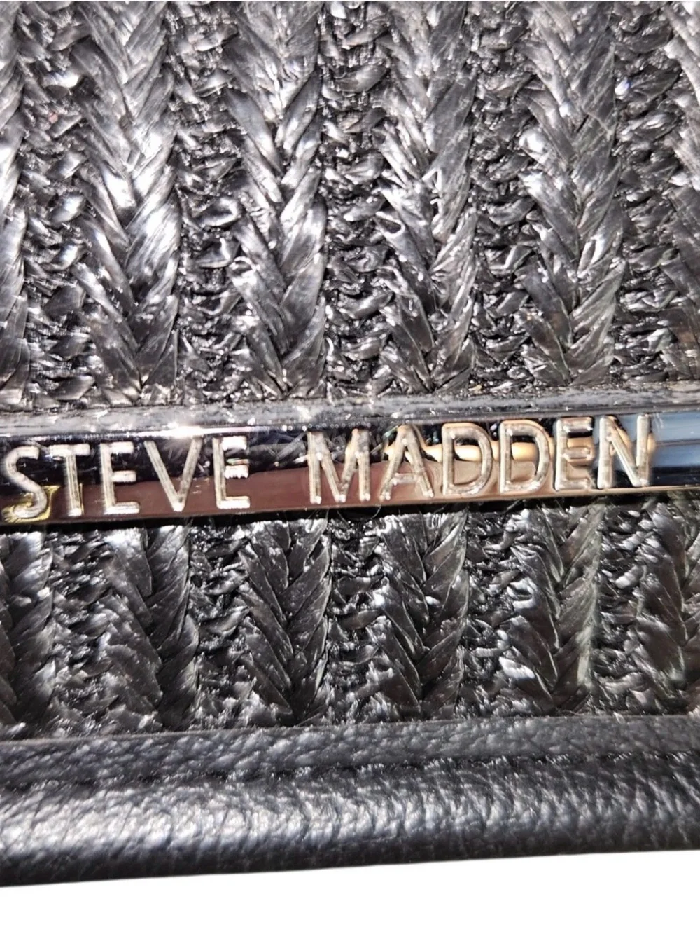 Steve Madden Black Woven Crossbody Bag with Logo Strap